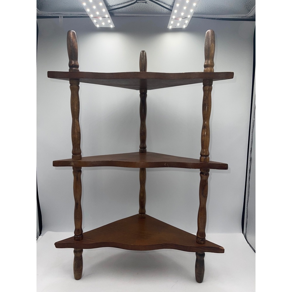 Unbranded Corner Shelf Home Decor 20in Brown Fair Vintage Wood 3-Tier Spindle